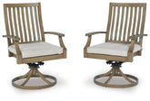 Best Deals Furniture - Ashley Furniture - Rainier Ranch Outdoor Swivel Chair with Cushion (Set of 2) - Swivel Chair w/Cushion (Set of 2) / Brown/Beige - P701-602A