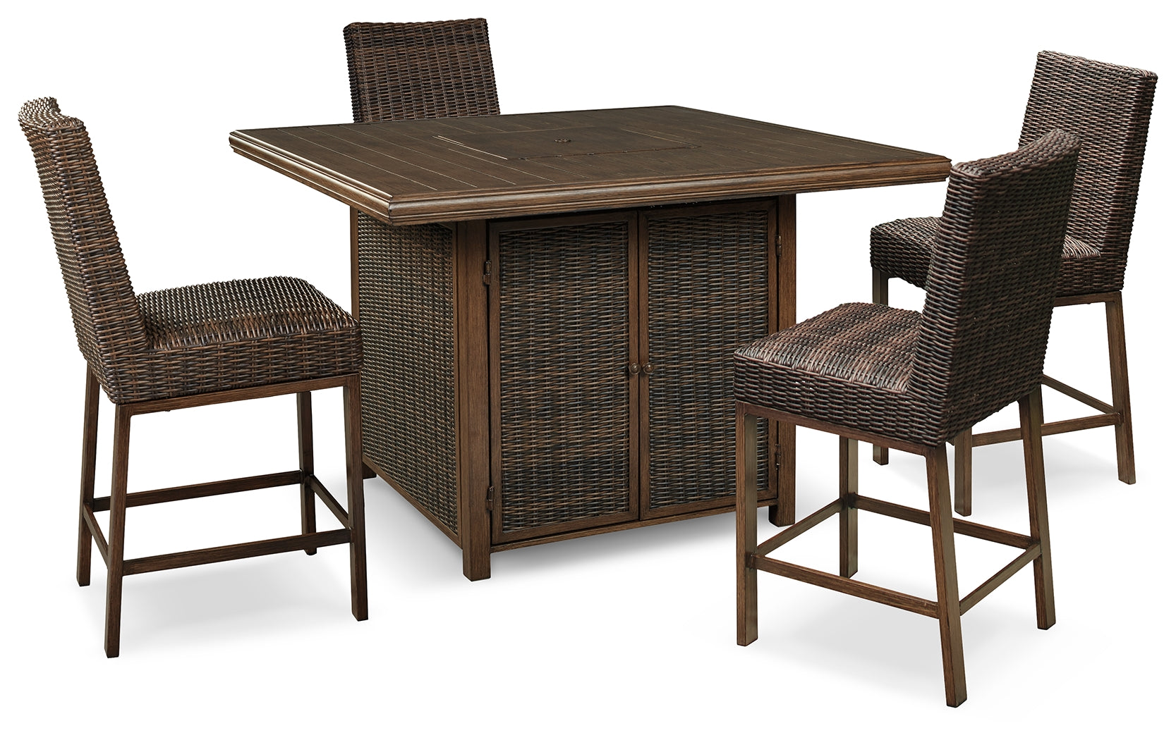 Best Deals Furniture - Ashley Furniture - Paradise Trail Outdoor Counter Height Dining Table with 4 Barstools - Outdoor Counter Height Dining Table with 4 Barstools / Medium Brown - P750P5