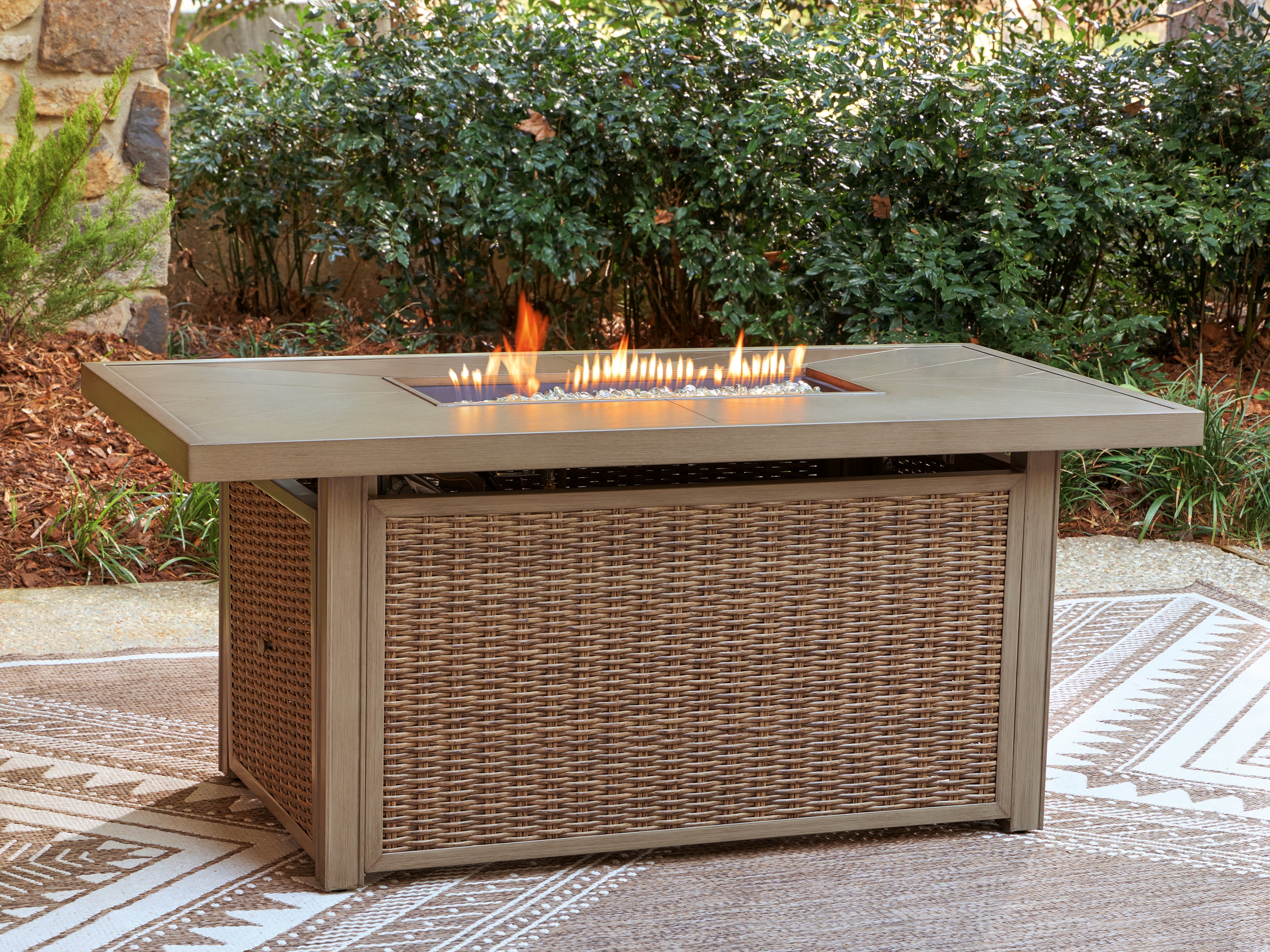 Best Deals Furniture - Ashley Furniture - Laguna Heights Outdoor Fire Pit Table - Rectangular Fire Pit Table - PCP790-773