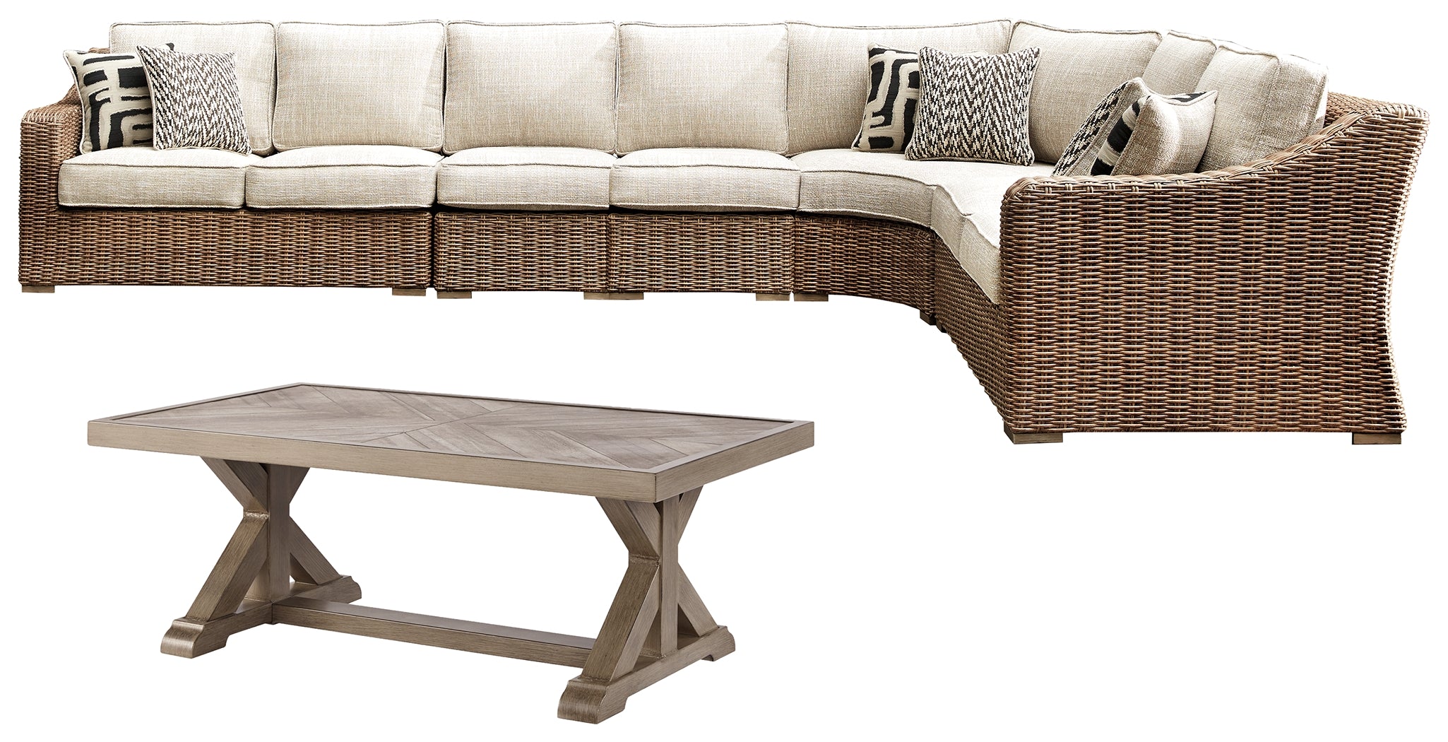 Best Deals Furniture - Ashley Furniture - Beachcroft 3-Piece Outdoor Sectional with Coffee Table and 2 End Tables - 3-Piece Outdoor Sectional with Coffee Table and 2 End Tables - P791P9