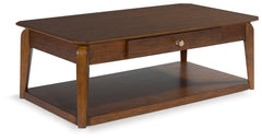 Best Deals Furniture - Ashley Furniture - Trenmour Coffee Table - Rectangular Cocktail Table / Medium Brown - T596-1