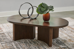 Best Deals Furniture - Ashley Furniture - Korestone Coffee Table - Oval Cocktail Table - T689-0