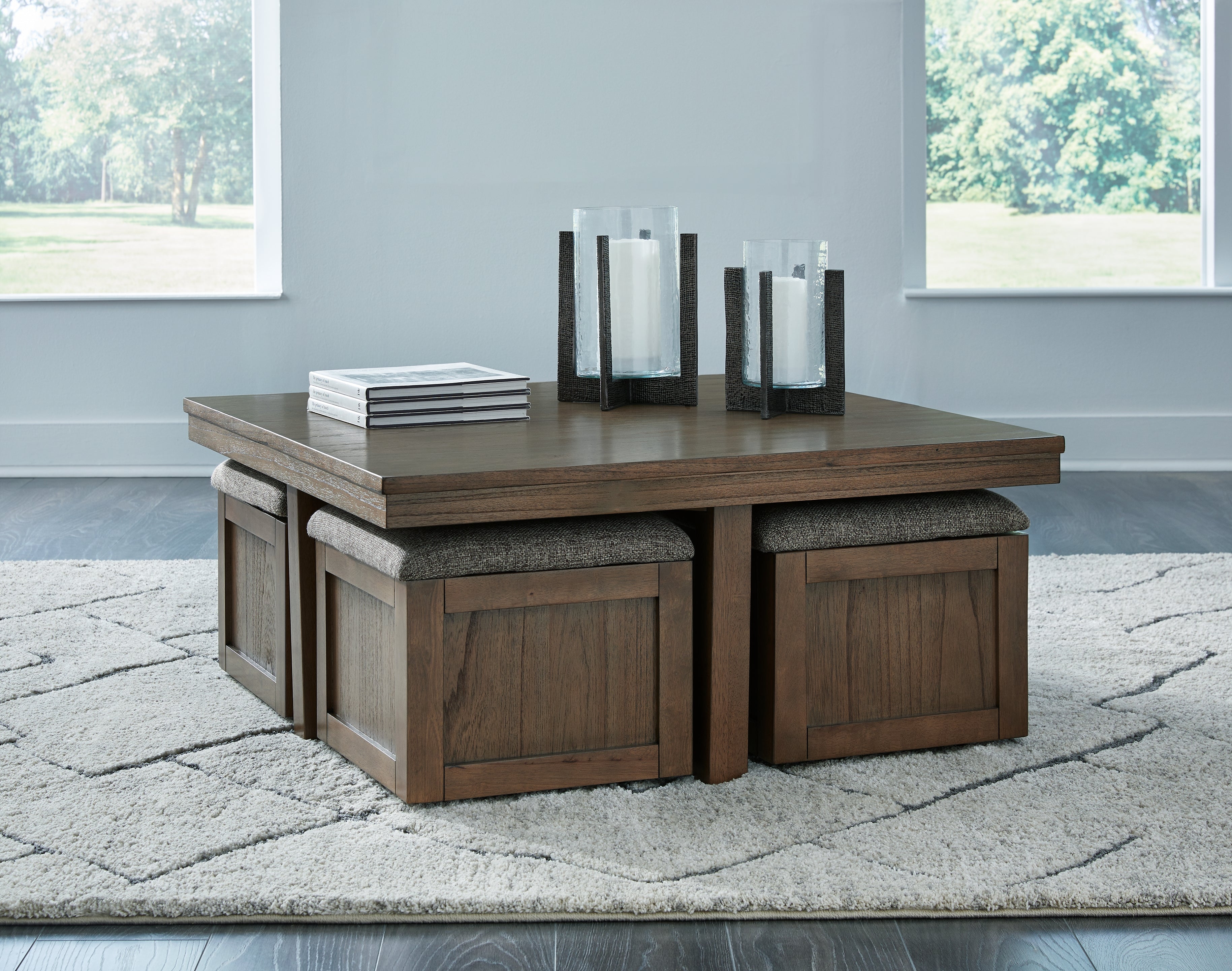 Best Deals Furniture - Ashley Furniture - Boardernest Coffee Table with 4 Stools - Cocktail TBL w/4 Stools (5/CN) - T738-20