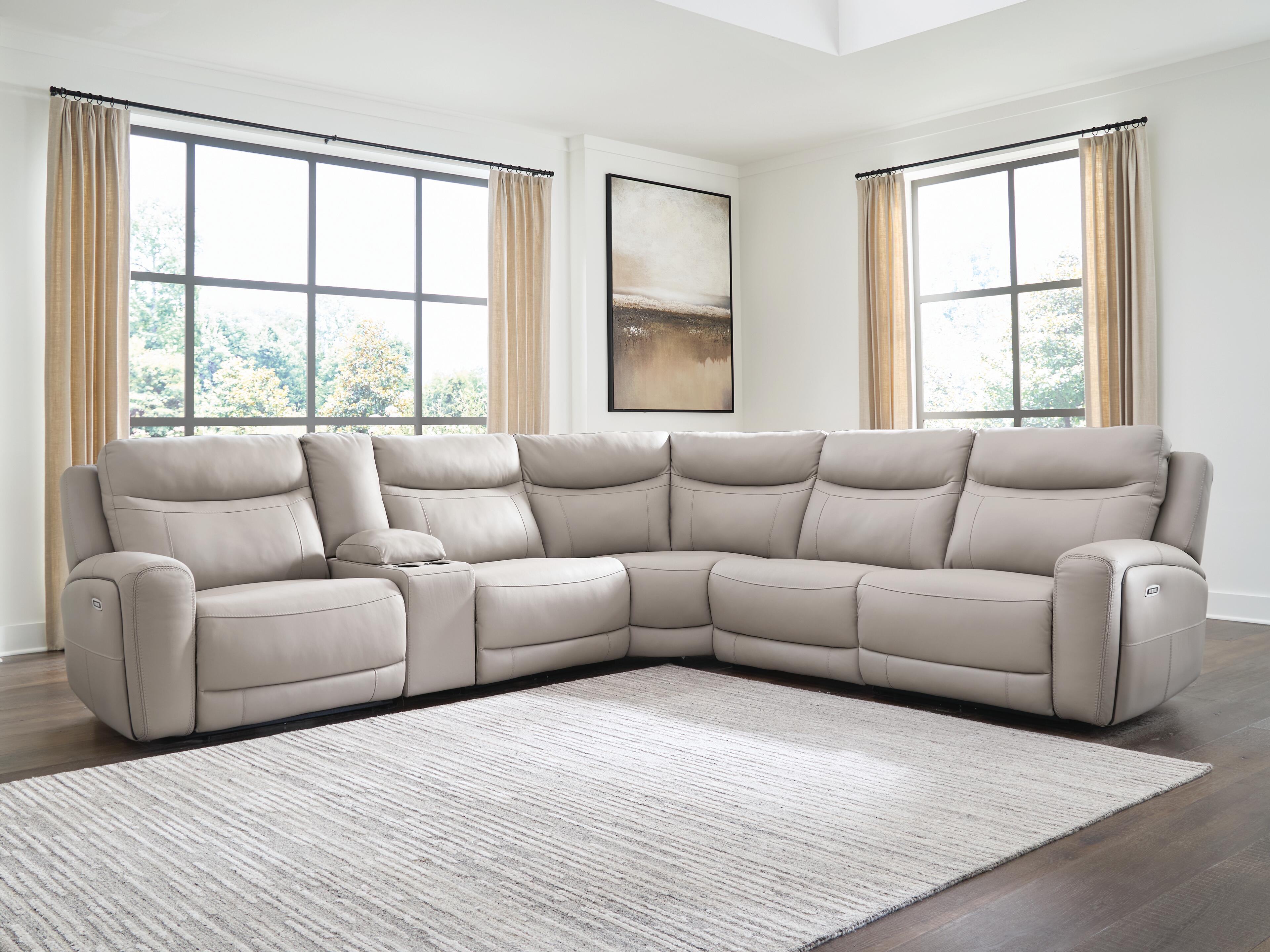Best Deals Furniture - Ashley Furniture - Gravier 6-Piece Power Reclining Sectional with Storage Console - 6-Piece Power Reclining Sectional with Storage Console - U13300S5