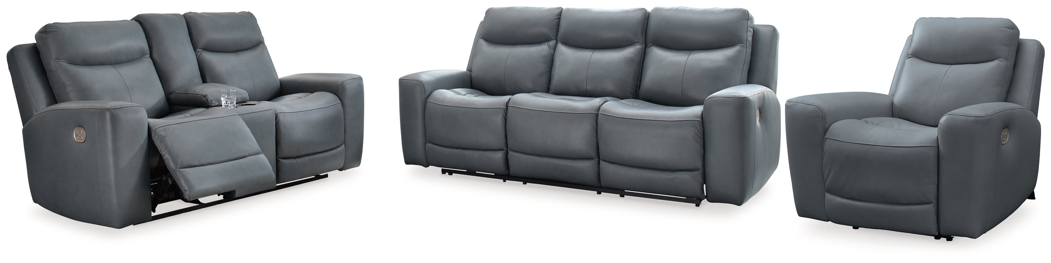 Best Deals Furniture - Ashley Furniture - Mindanao Power Reclining Sofa, Loveseat and Recliner - Power Reclining Sofa, Loveseat and Recliner / Steel - U59504U2