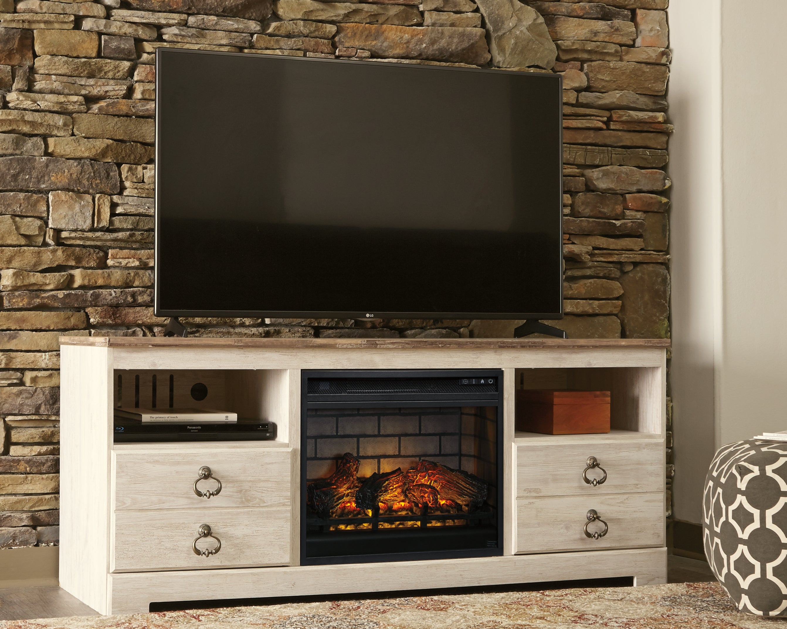 Best Deals Furniture - Ashley Furniture - Willowton 64" TV Stand with Electric Fireplace - 64" TV Stand with Electric Fireplace - W267W8