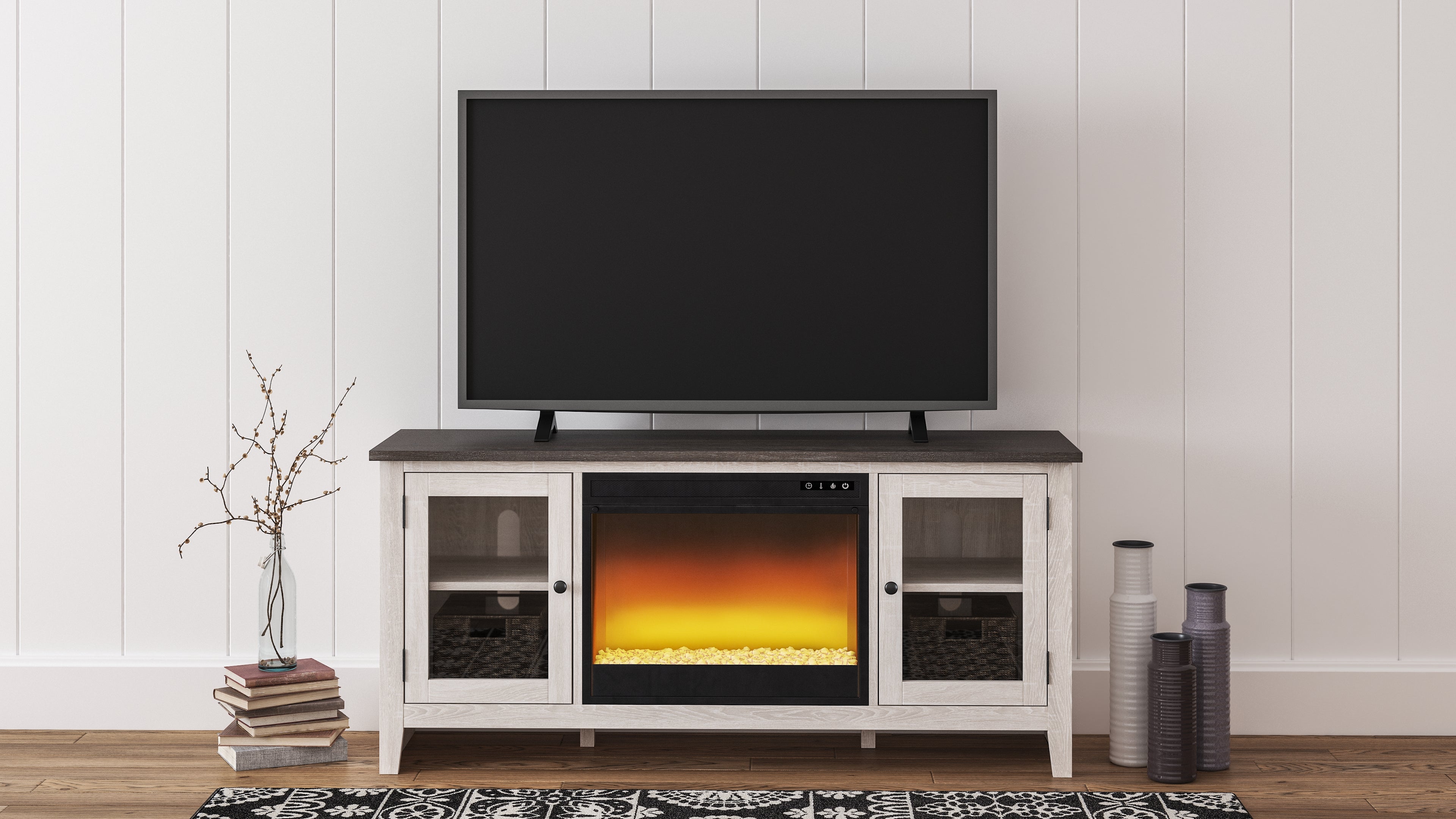 Best Deals Furniture - Ashley Furniture - Dorrinson 60" TV Stand with Electric Fireplace - 60" TV Stand with Electric Fireplace - W287W2