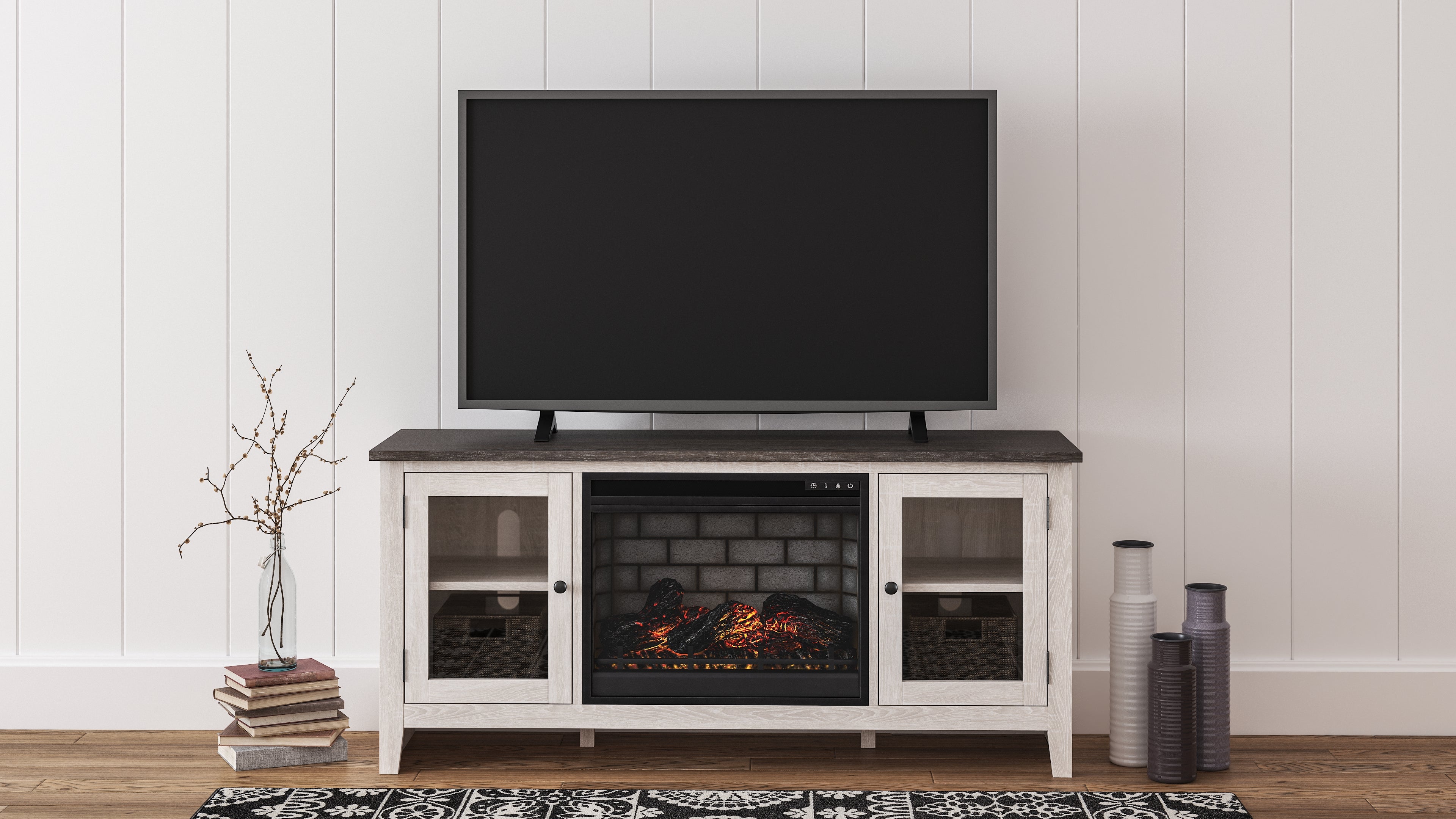 Best Deals Furniture - Ashley Furniture - Dorrinson 60" TV Stand with Electric Fireplace - 60" TV Stand with Electric Fireplace - W287W3
