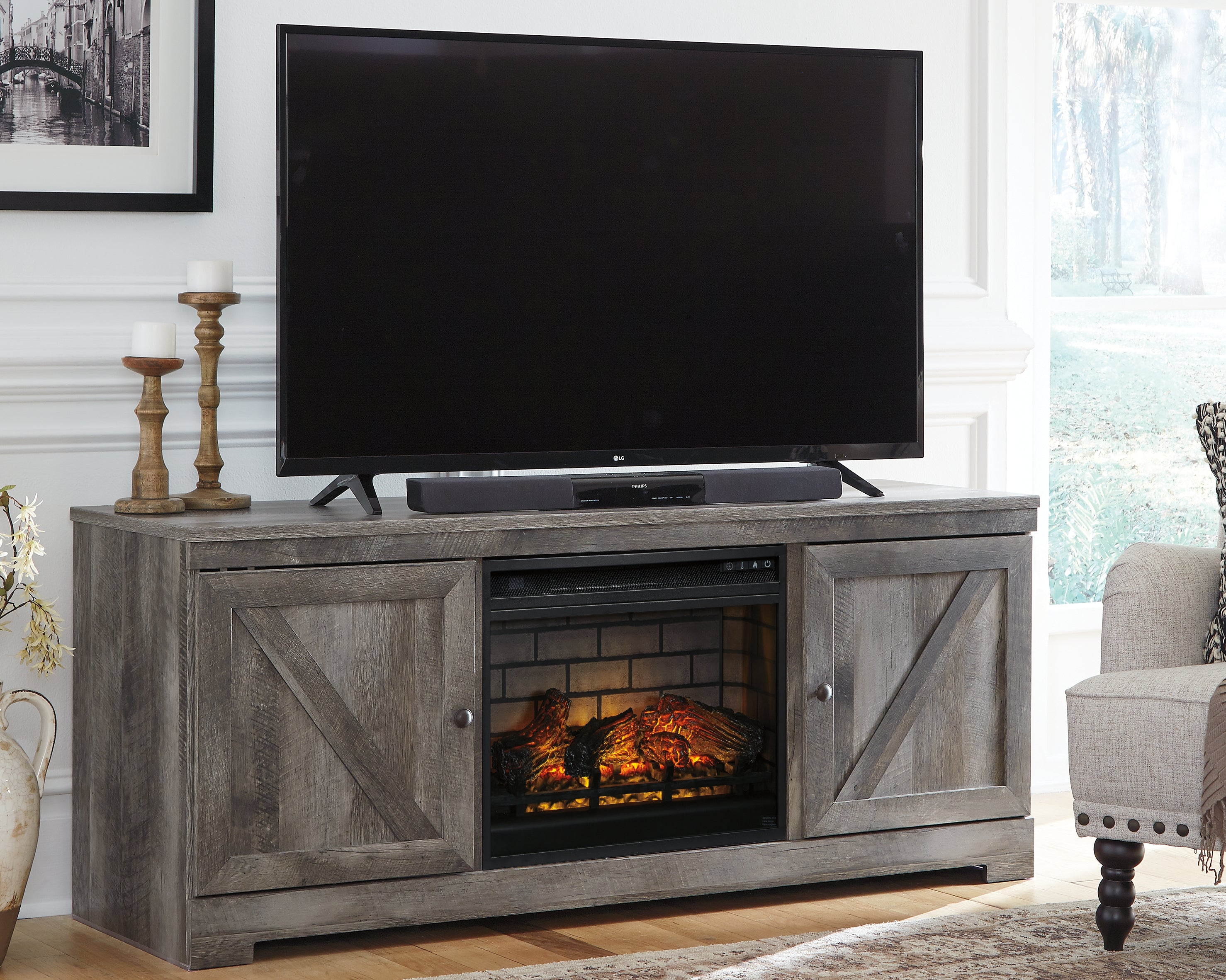 Best Deals Furniture - Ashley Furniture - Wynnlow 63" TV Stand with Electric Fireplace - 63" TV Stand with Electric Fireplace - W440W9