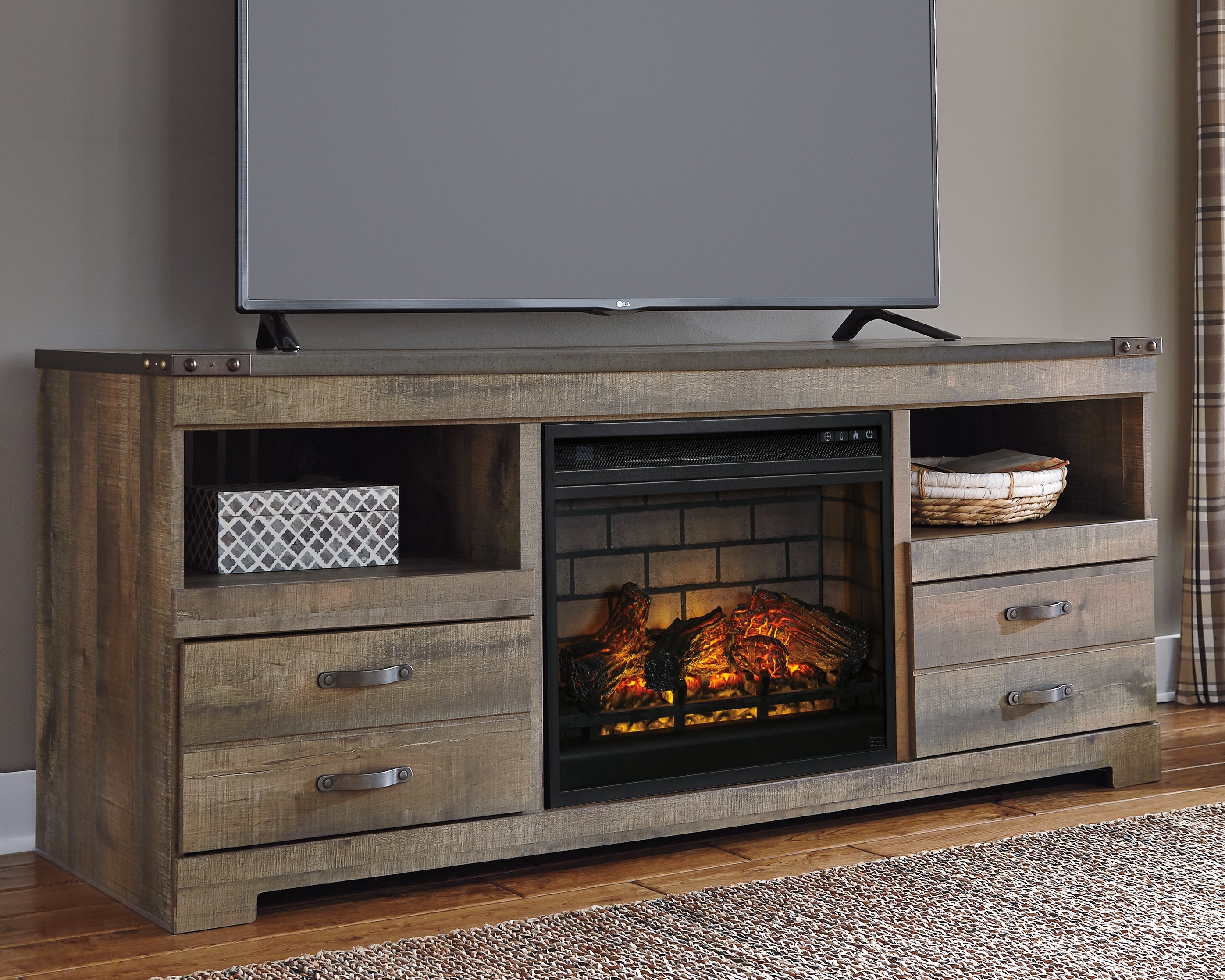 Best Deals Furniture - Ashley Furniture - Trinell 63" TV Stand with Electric Fireplace - 63" TV Stand with Electric Fireplace - W446W9