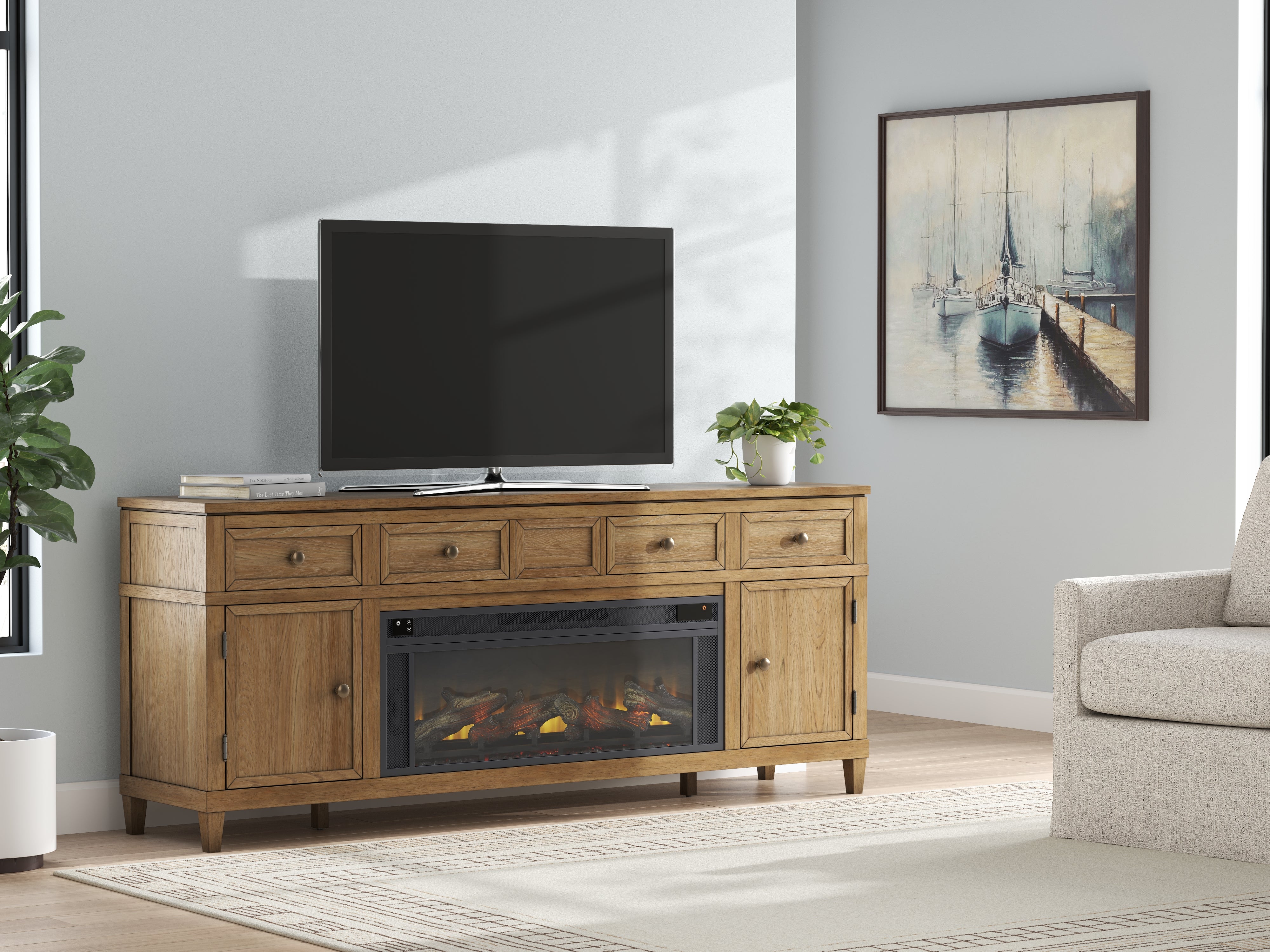 Best Deals Furniture - Ashley Furniture - Sharlance 81" TV Stand with Electric Fireplace - 81" TV Stand with Electric Fireplace - W655W1