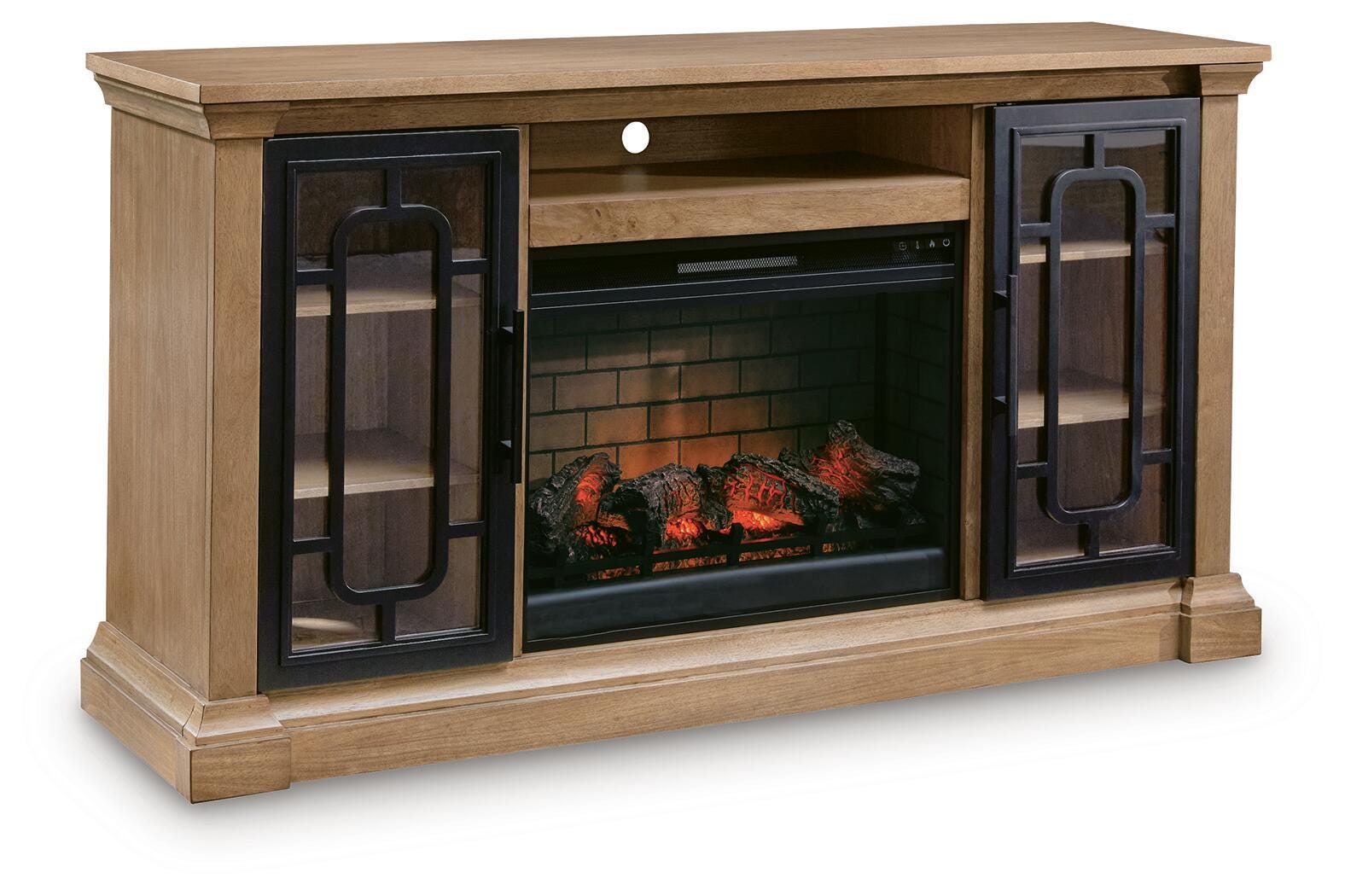 Best Deals Furniture - Ashley Furniture - Wittenmyer 72" TV Stand with Electric Fireplace - 72" TV Stand with Electric Fireplace / Natural/Black - W794W1