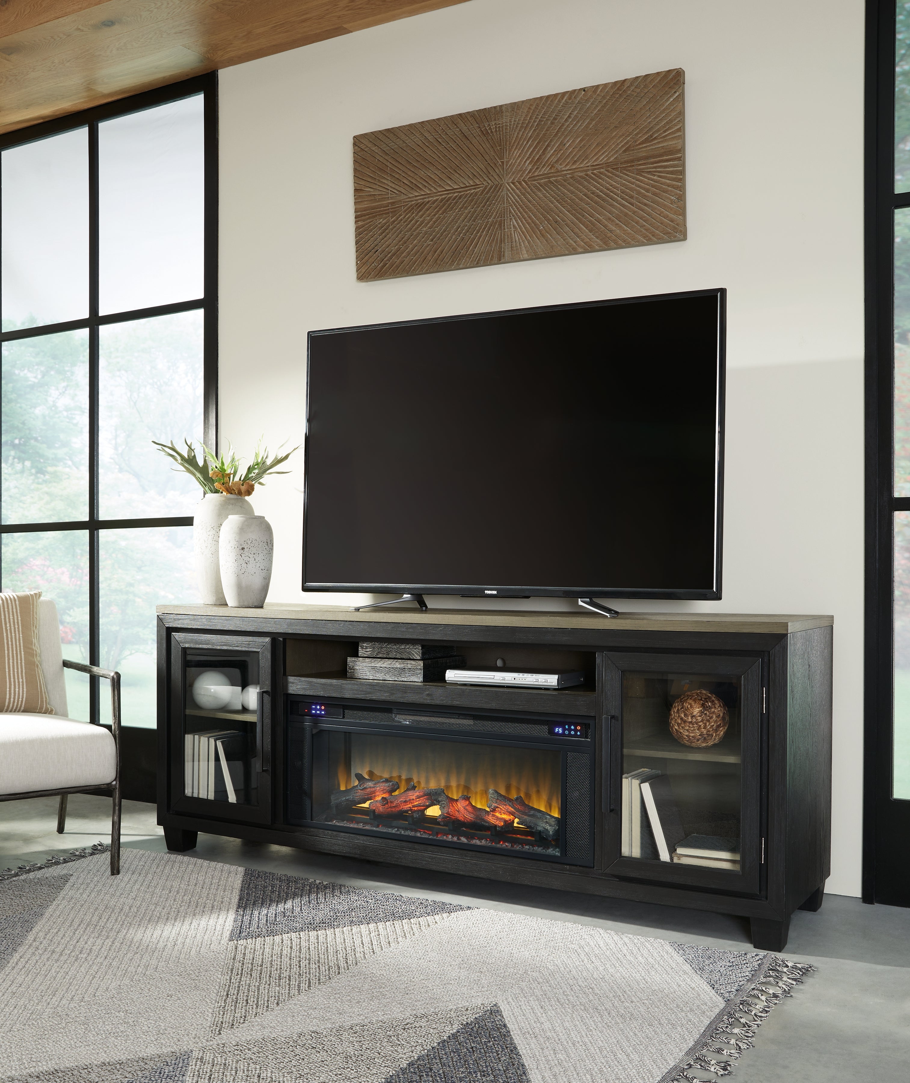 Best Deals Furniture - Ashley Furniture - Foyland 83" TV Stand with Electric Fireplace - 83" TV Stand with Electric Fireplace - W989W1