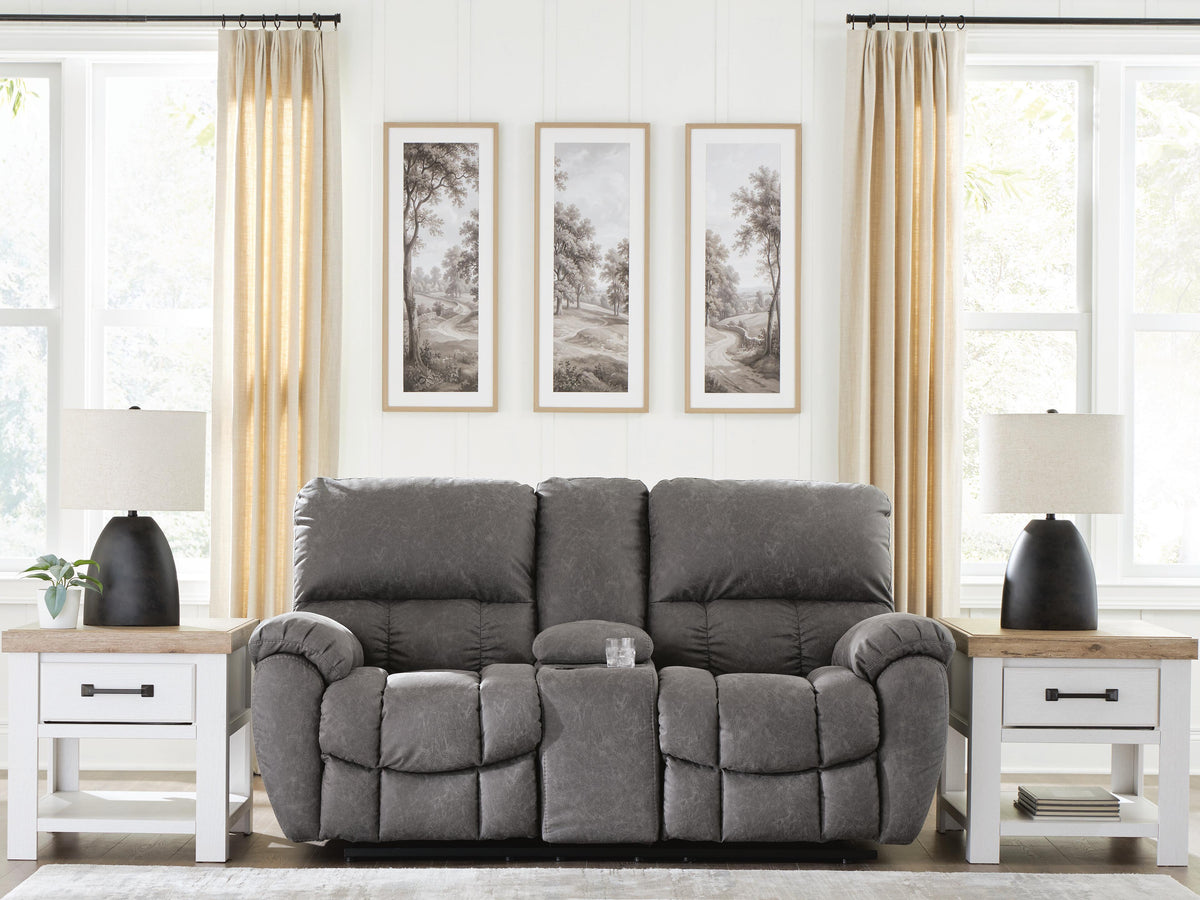 Best Deals Furniture - Ashley Furniture - Bakerstein Power Reclining Loveseat with Console - PWR REC Loveseat/CON/ADJ HDRST - PC1250318