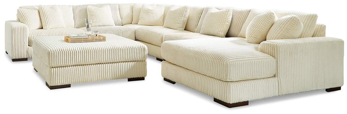 Best Deals Furniture - Ashley Furniture - Lindyn 6-Piece Sectional with Chaise and Ottoman - 6-Piece Sectional with Chaise and Ottoman / Ivory - 21104U1