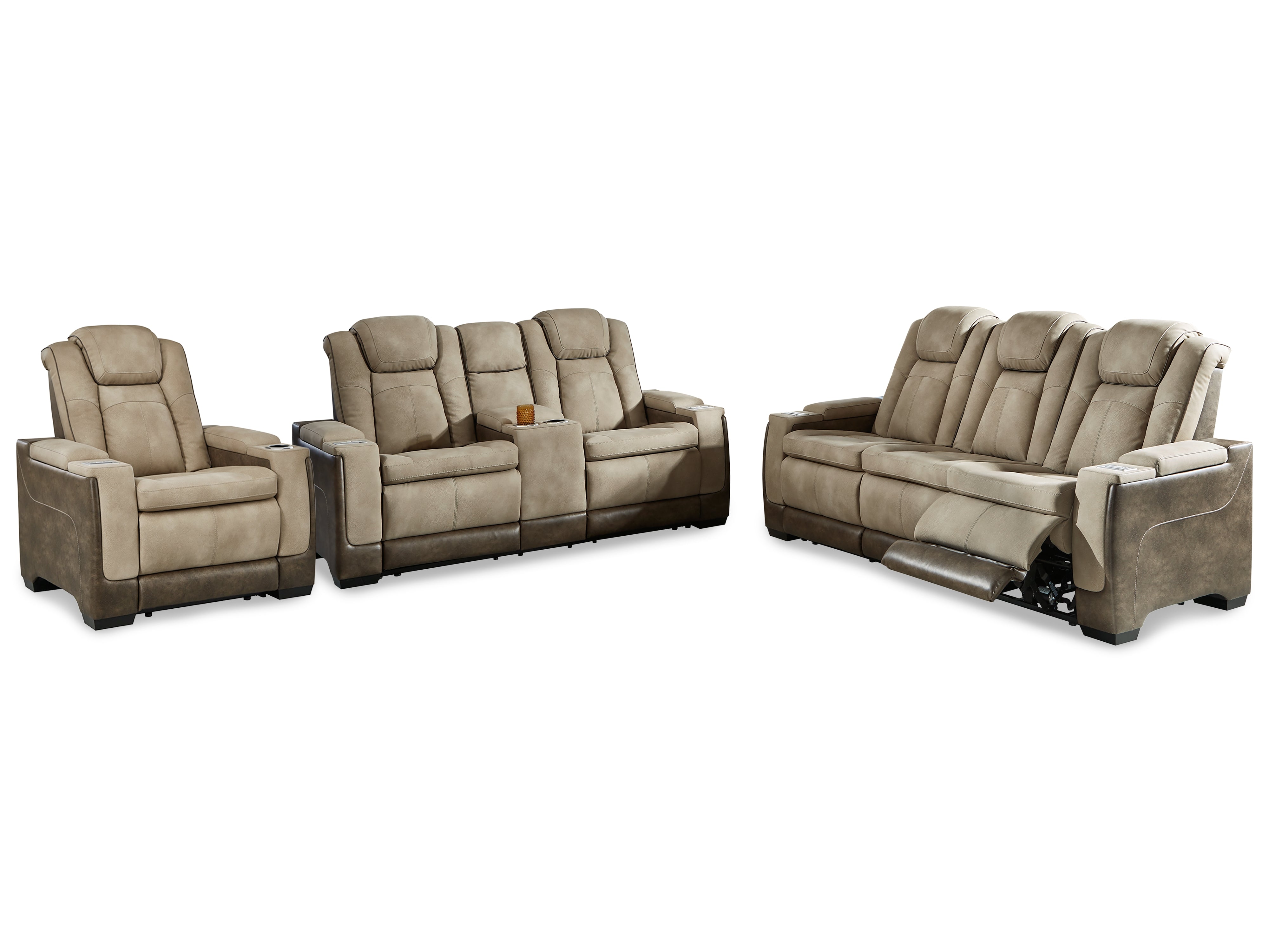 Best Deals Furniture - Ashley Furniture - Next-Gen DuraPella Power Reclining Sofa, Loveseat and Recliner - Power Reclining Sofa, Loveseat and Recliner / Sand - 22003U2