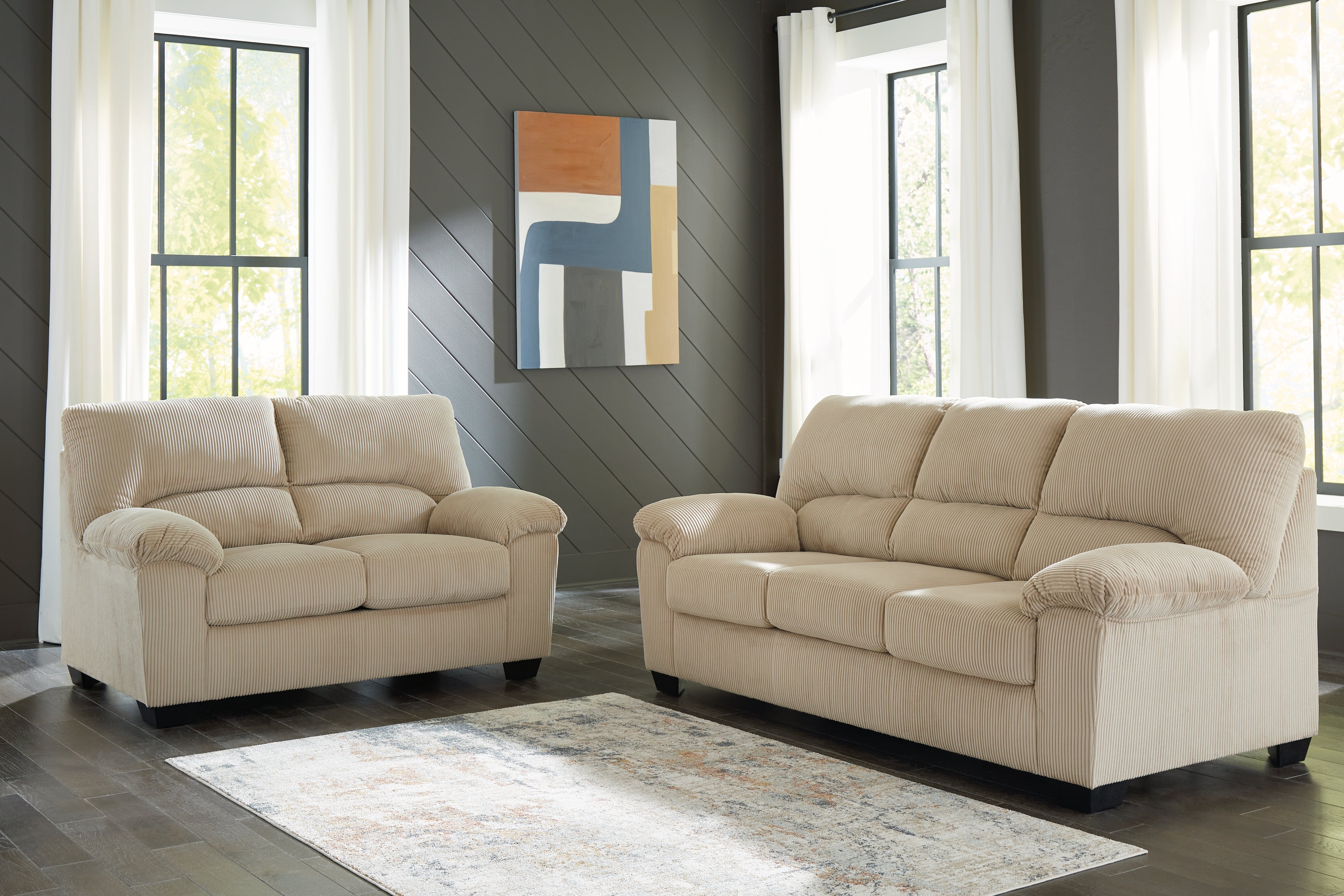 Best Deals Furniture - Ashley Furniture - SimpleJoy Sofa and Loveseat - Sofa and Loveseat / Sand - 24203U1