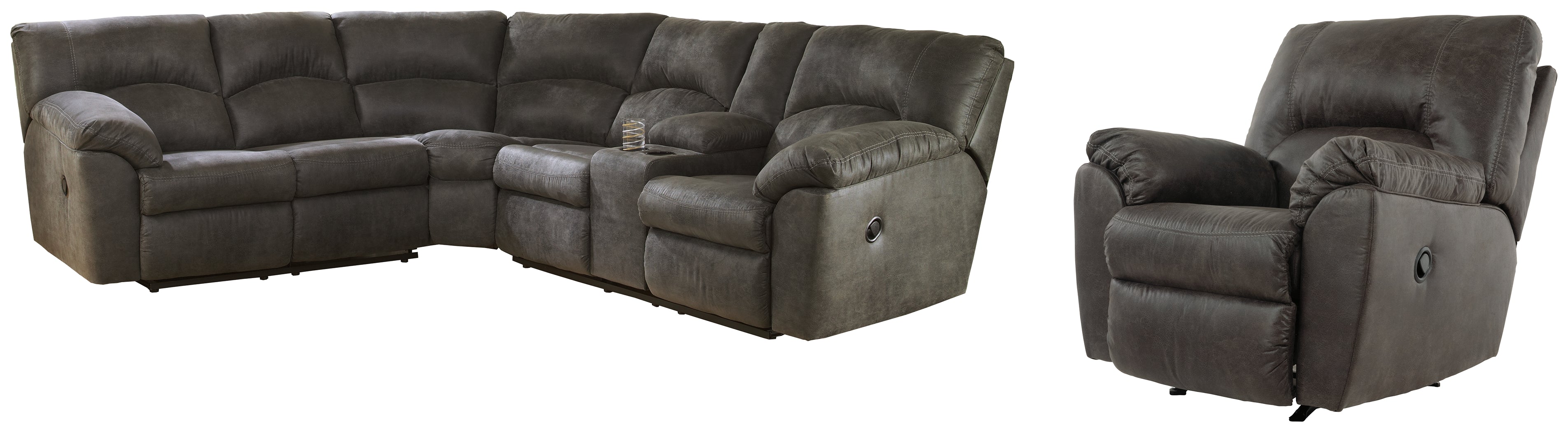 Best Deals Furniture - Ashley Furniture - Tambo 2-Piece Sectional with Recliner - 2-Piece Sectional with Recliner / Pewter - 27801U1
