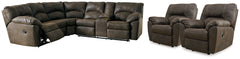Best Deals Furniture - Ashley Furniture - Tambo 2-Piece Reclining Sectional and 2 Recliners - 2-Piece Reclining Sectional and 2 Recliners / Canyon - 27802U1