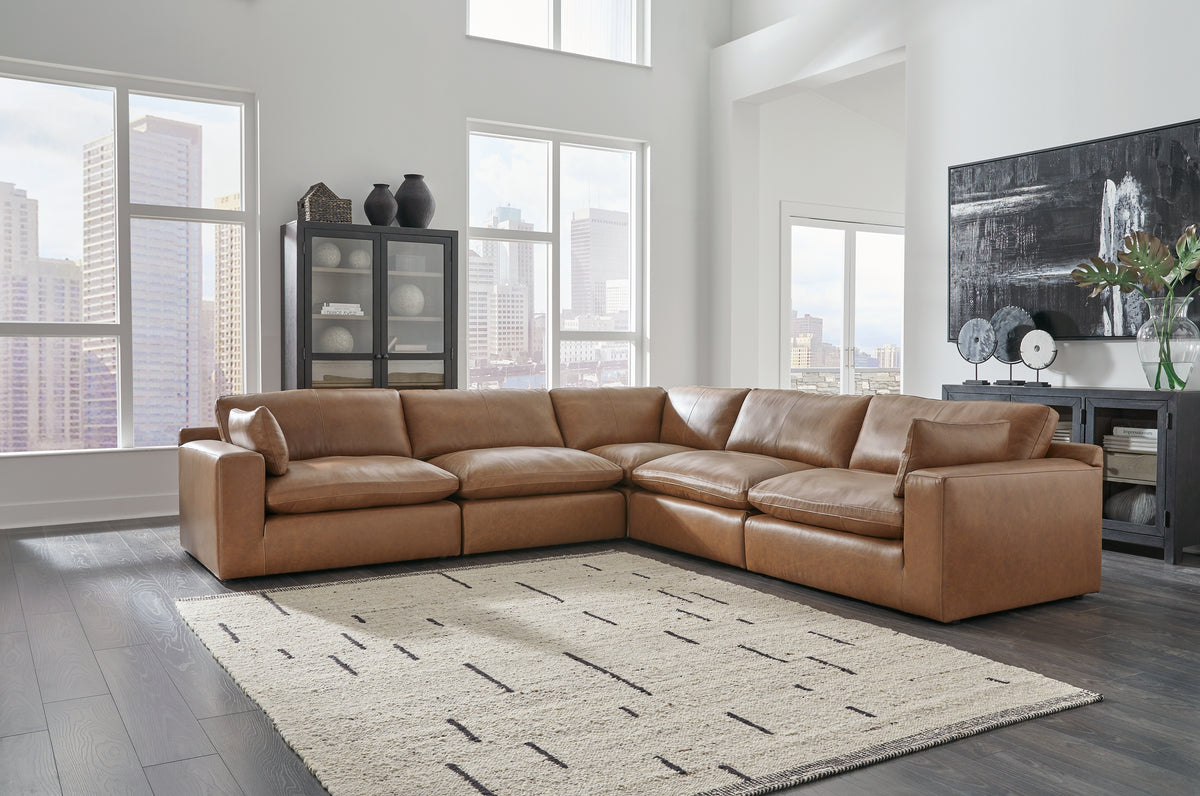 Best Deals Furniture - Ashley Furniture - Emilia 5-Piece Sectional - RAF 5-Piece Sectional / Caramel - 30901S4