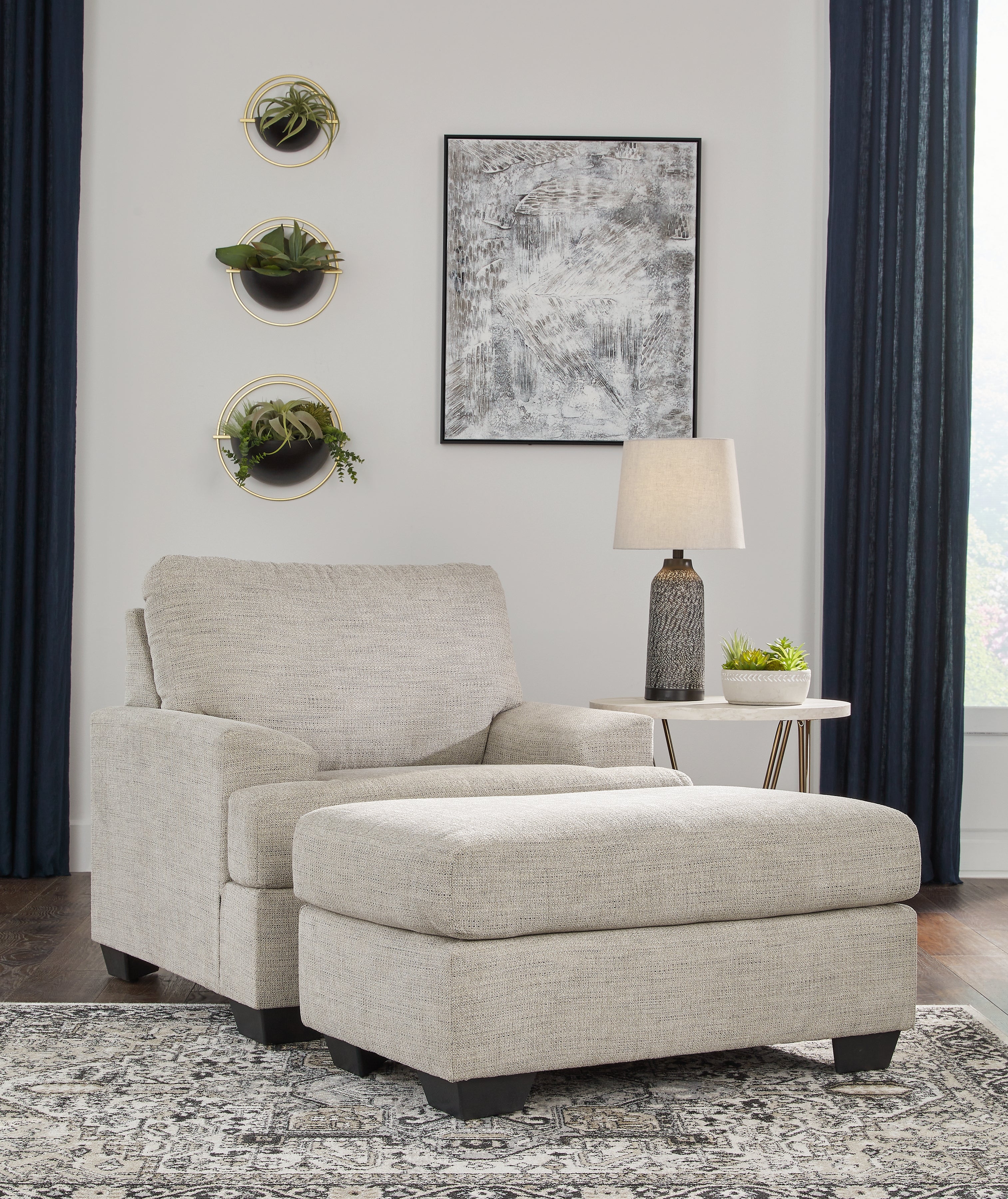 Best Deals Furniture - Ashley Furniture - Vayda Chair and Ottoman - Chair and Ottoman / Pebble - 33104U2