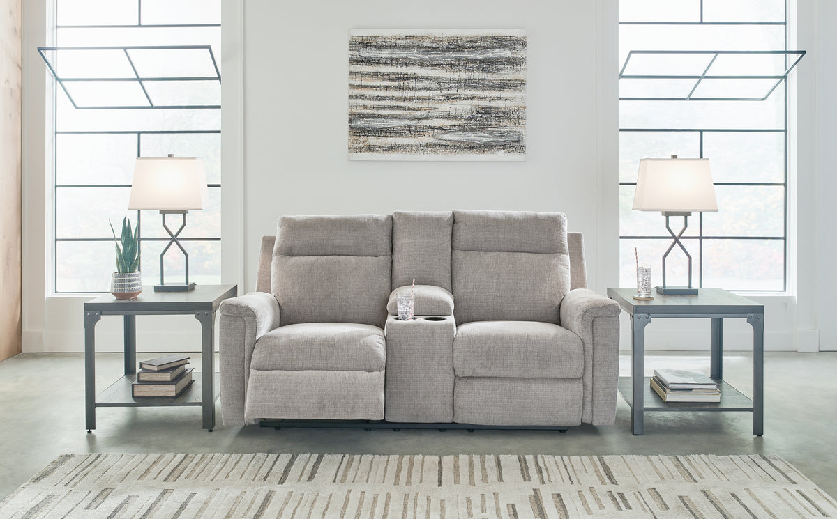Best Deals Furniture - Ashley Furniture - Barnsana Power Reclining Loveseat with Console - DBL REC PWR Loveseat w/Console / Ash - 3320196