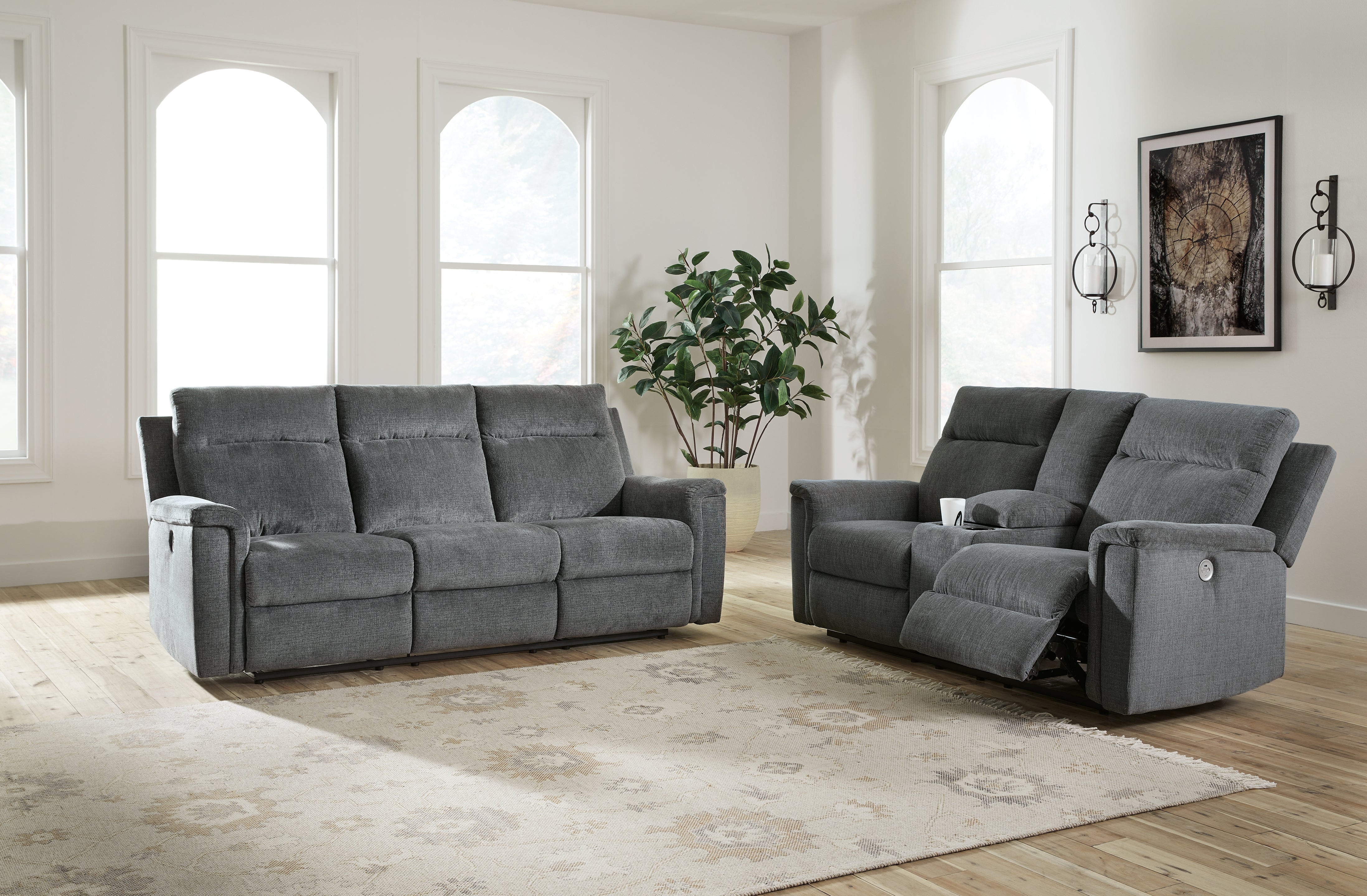 Best Deals Furniture - Ashley Furniture - Barnsana Power Reclining Sofa and Loveseat - Power Reclining Sofa and Loveseat / Gravel - 33202U1