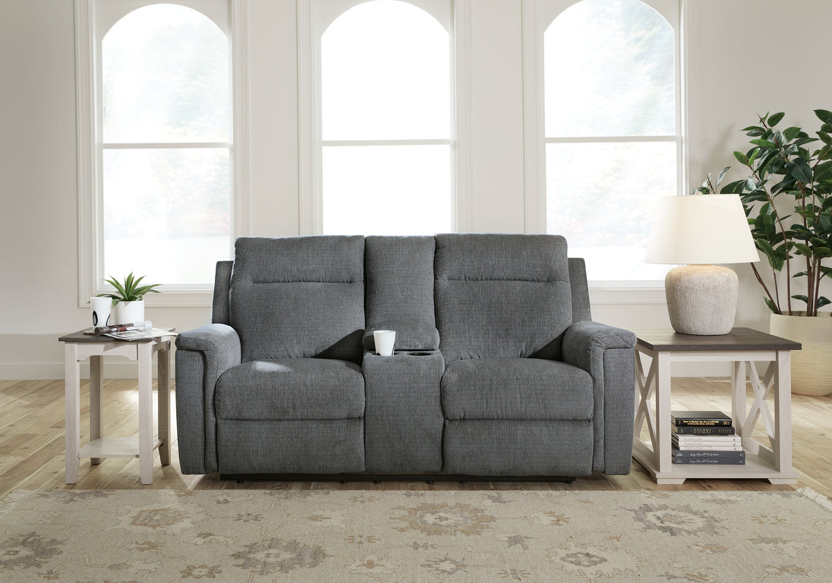 Best Deals Furniture - Ashley Furniture - Barnsana Power Reclining Loveseat with Console - DBL REC PWR Loveseat w/Console / Ash - 3320196