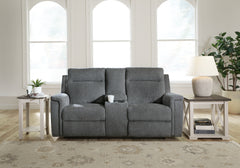 Best Deals Furniture - Ashley Furniture - Barnsana Power Reclining Loveseat with Console - DBL REC PWR Loveseat w/Console / Ash - 3320196