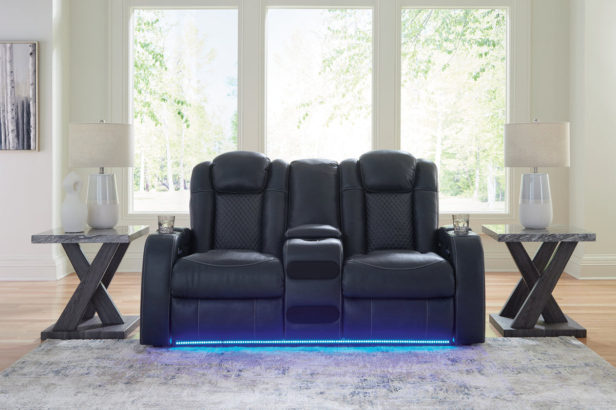 Best Deals Furniture - Ashley Furniture - Fyne-Dyme Power Reclining Loveseat with Console - PWR REC Loveseat/CON/ADJ HDRST / Shadow - 3660218