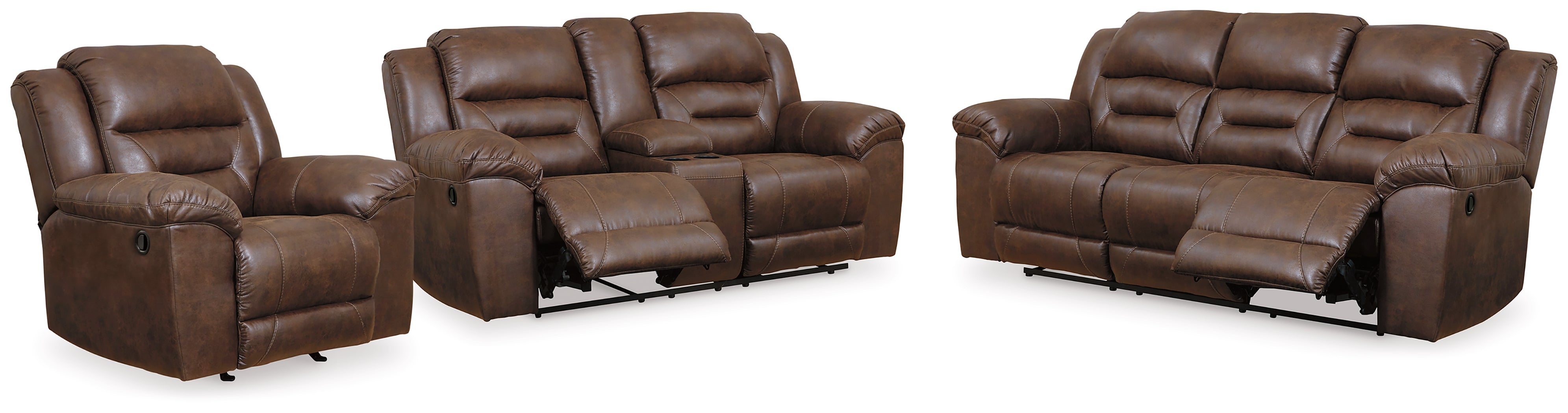 Best Deals Furniture - Ashley Furniture - Stoneland Reclining Sofa, Loveseat and Recliner - Reclining Sofa, Loveseat and Recliner / Chocolate - 39904U4