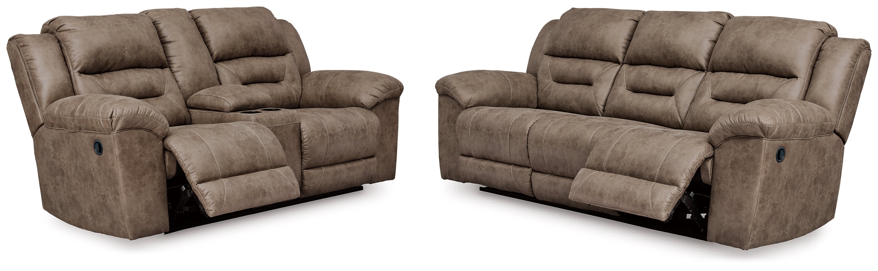 Best Deals Furniture - Ashley Furniture - Stoneland Reclining Sofa and Power Reclining Loveseat - Reclining Sofa and Power Reclining Loveseat / Fossil - 39905U4