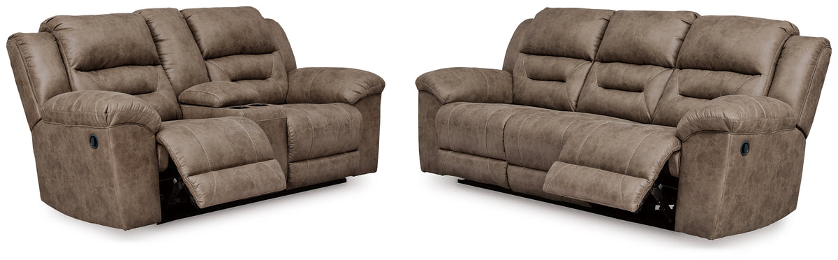 Best Deals Furniture - Ashley Furniture - Stoneland Reclining Sofa and Power Reclining Loveseat - Reclining Sofa and Power Reclining Loveseat / Fossil - 39905U4