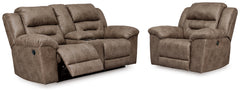 Best Deals Furniture - Ashley Furniture - Stoneland Reclining Loveseat and Power Recliner - Reclining Loveseat and Power Recliner / Fossil - 39905U2