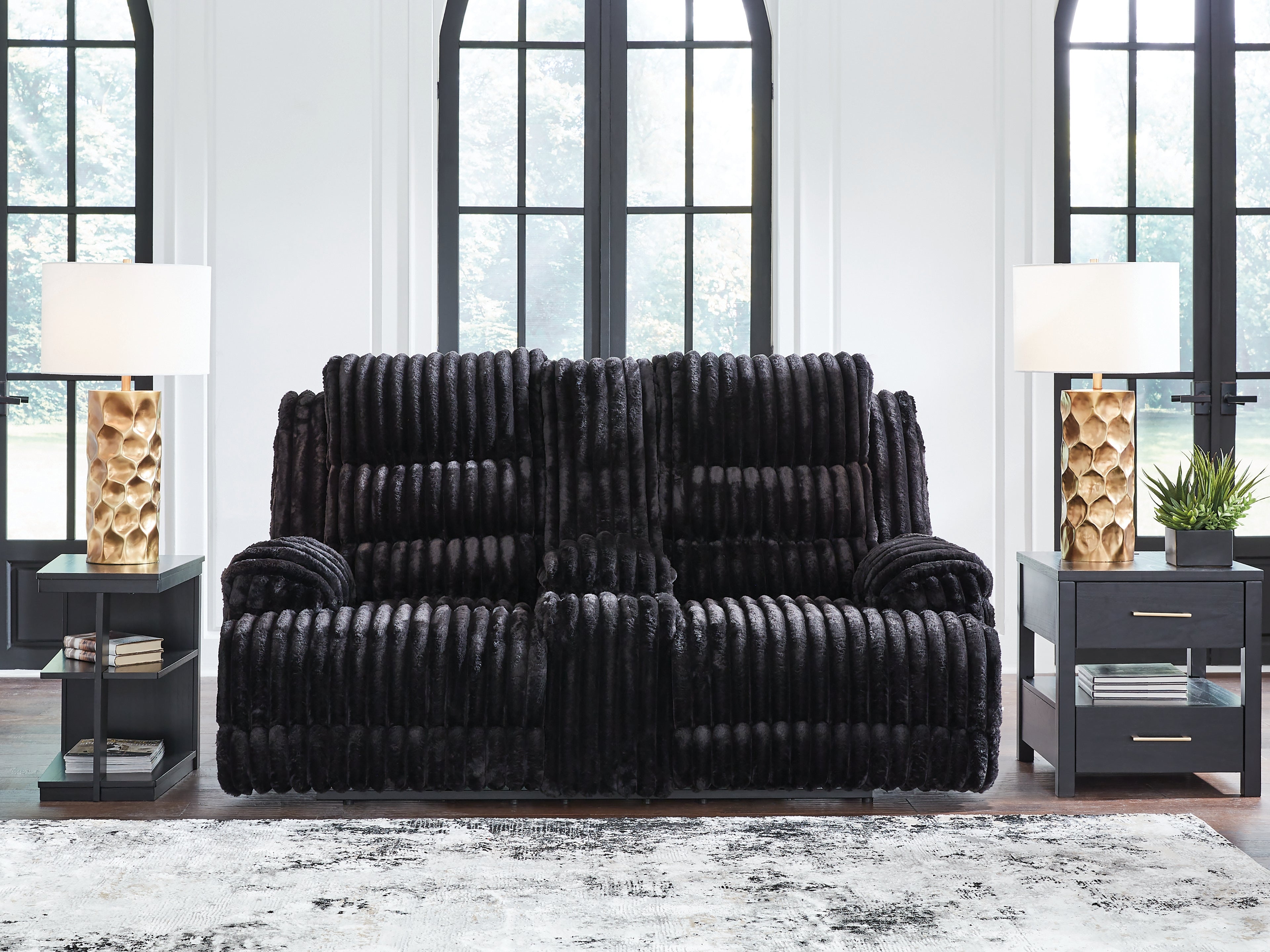 Best Deals Furniture - Ashley Furniture - Rhine Falls Living Room - DBL REC PWR Loveseat w/Console / Onyx - PC4280596
