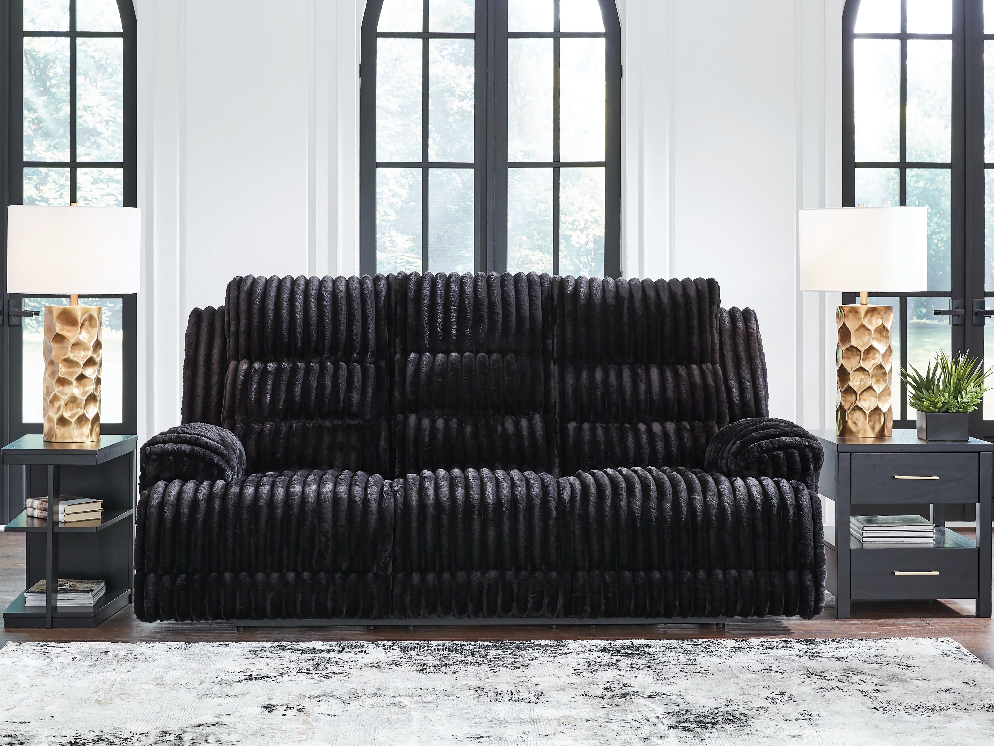 Best Deals Furniture - Ashley Furniture - Rhine Falls Living Room - REC PWR Sofa w/Drop Down Table / Onyx - PC4280599