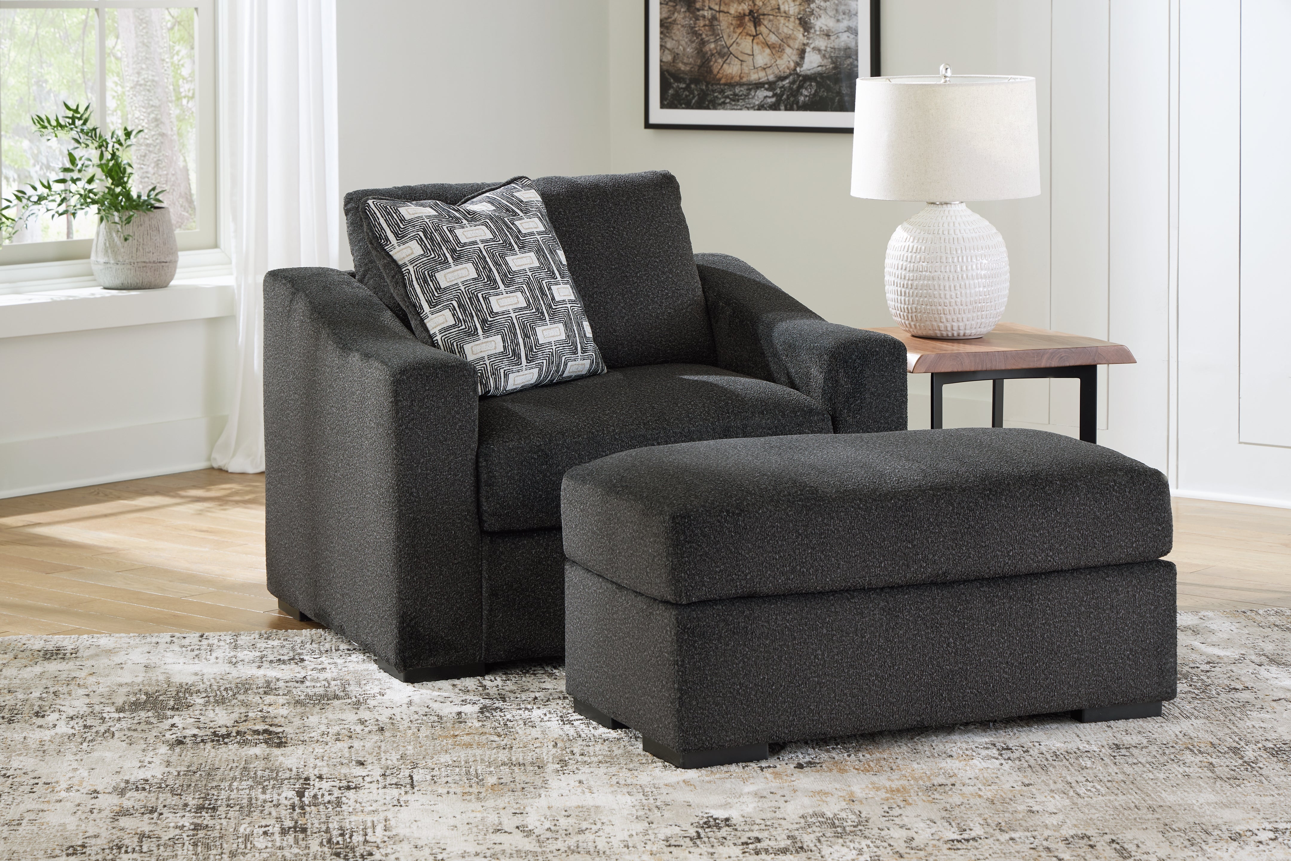 Best Deals Furniture - Ashley Furniture - Wryenlynn Oversized Chair and Ottoman - Oversized Chair and Ottoman / Onyx - 49405U2