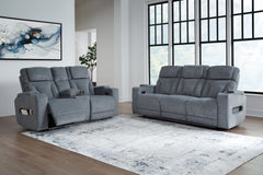 Best Deals Furniture - Ashley Furniture - Studio Cave Power Reclining Sofa and Loveseat - Power Reclining Sofa and Loveseat / Steel - PC49802U1