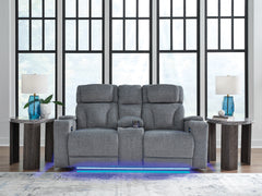 Best Deals Furniture - Ashley Furniture - Studio Cave Power Reclining Loveseat with Console - PWR REC Loveseat/CON/ADJ HDRST / Steel - PC4980218