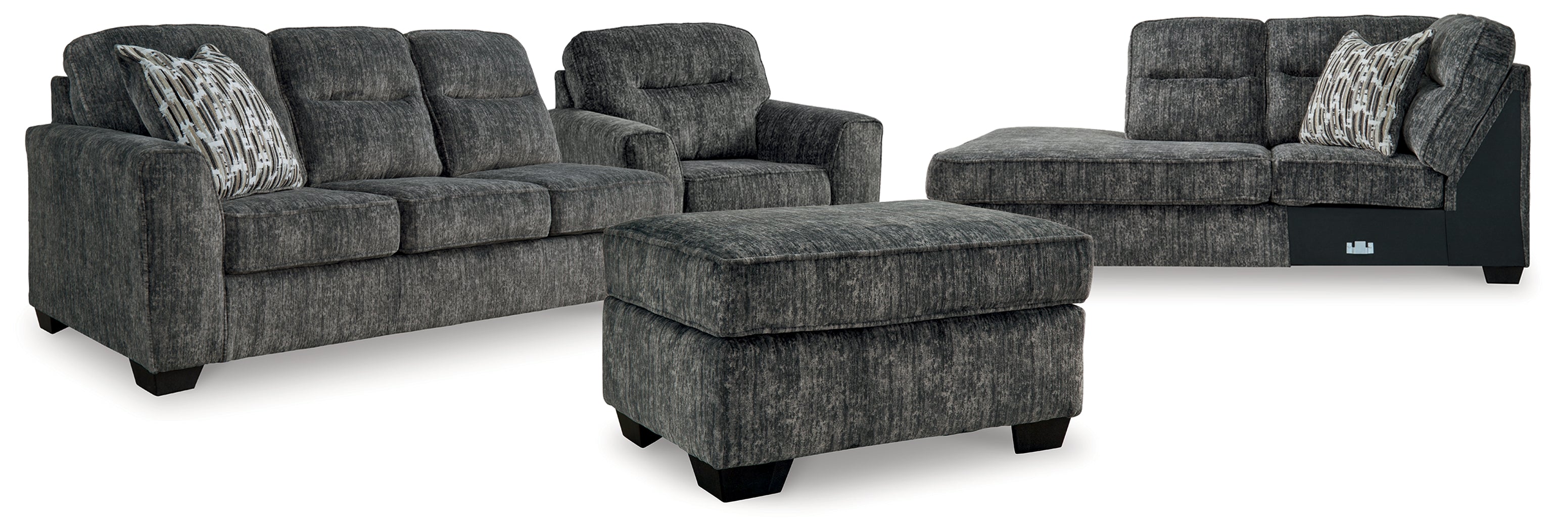 Best Deals Furniture - Ashley Furniture - Lonoke 2-Piece Sectional, Oversized Chair and Ottoman - 2-Piece Sectional, Oversized Chair and Ottoman / Gunmetal - 50504U6