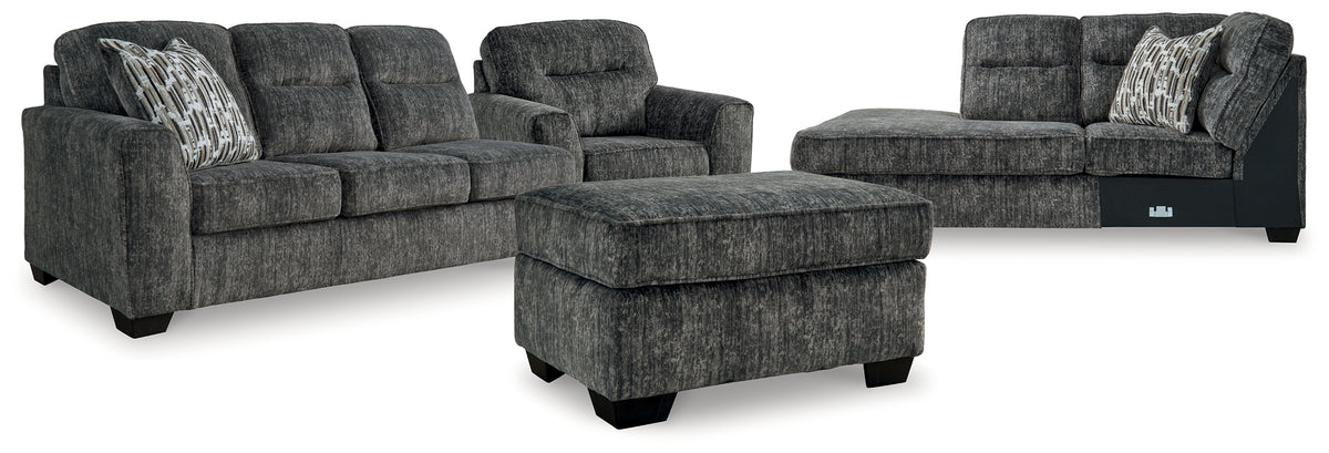 Best Deals Furniture - Ashley Furniture - Lonoke 2-Piece Sectional, Oversized Chair and Ottoman - 2-Piece Sectional, Oversized Chair and Ottoman / Gunmetal - 50504U6
