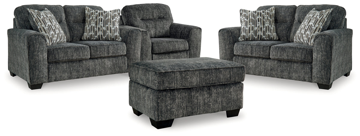 Best Deals Furniture - Ashley Furniture - Lonoke 2 Loveseats, Oversized Chair and Ottoman - 2 Loveseats, Oversized Chair and Ottoman / Gunmetal - 50504U7