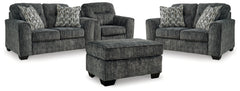 Best Deals Furniture - Ashley Furniture - Lonoke 2 Loveseats, Oversized Chair and Ottoman - 2 Loveseats, Oversized Chair and Ottoman / Gunmetal - 50504U7