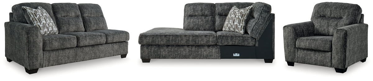 Best Deals Furniture - Ashley Furniture - Lonoke 2-Piece Sectional and Oversized Chair - 2-Piece Sectional and Oversized Chair / Gunmetal - 50504U9