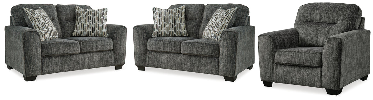 Best Deals Furniture - Ashley Furniture - Lonoke 2 Loveseats and Chair - 2 Loveseats and Chair / Gunmetal - 50504U4
