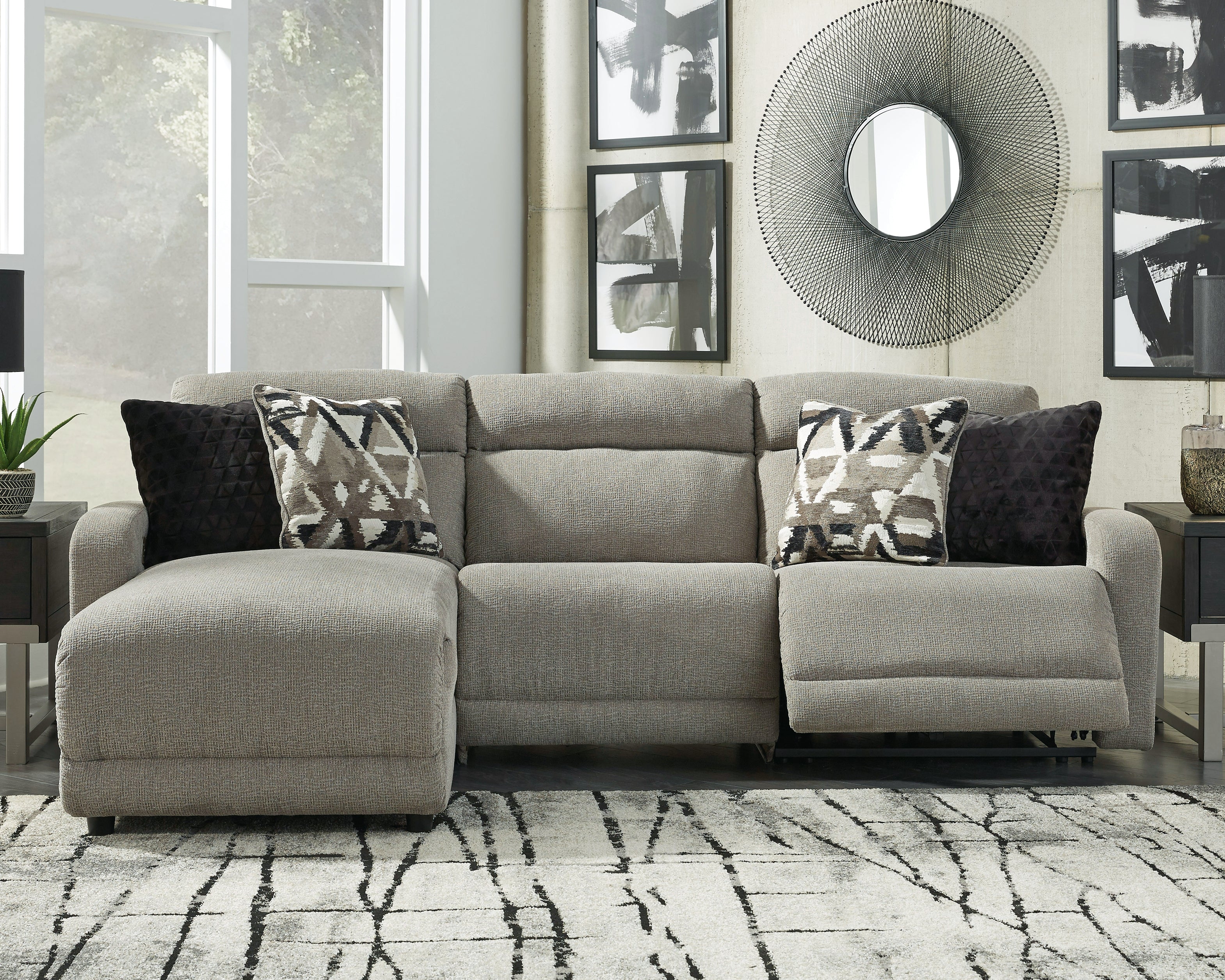 Best Deals Furniture - Ashley Furniture - Colleyville 3-Piece Power Reclining Sectional with Chaise - 3-Piece Power Reclining Sectional with Chaise / Stone - 54405S4