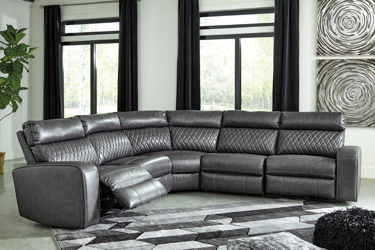 Best Deals Furniture - Ashley Furniture - Samperstone 5-Piece Power Reclining Sectional - 5-Piece Power Reclining Sectional / Gray - 55203S1