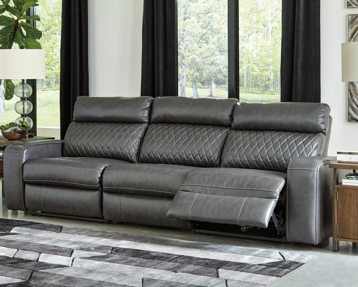 Best Deals Furniture - Ashley Furniture - Samperstone 3-Piece Power Reclining Sectional Sofa - 3-Piece Power Reclining Sectional Sofa / Gray - 55203S4