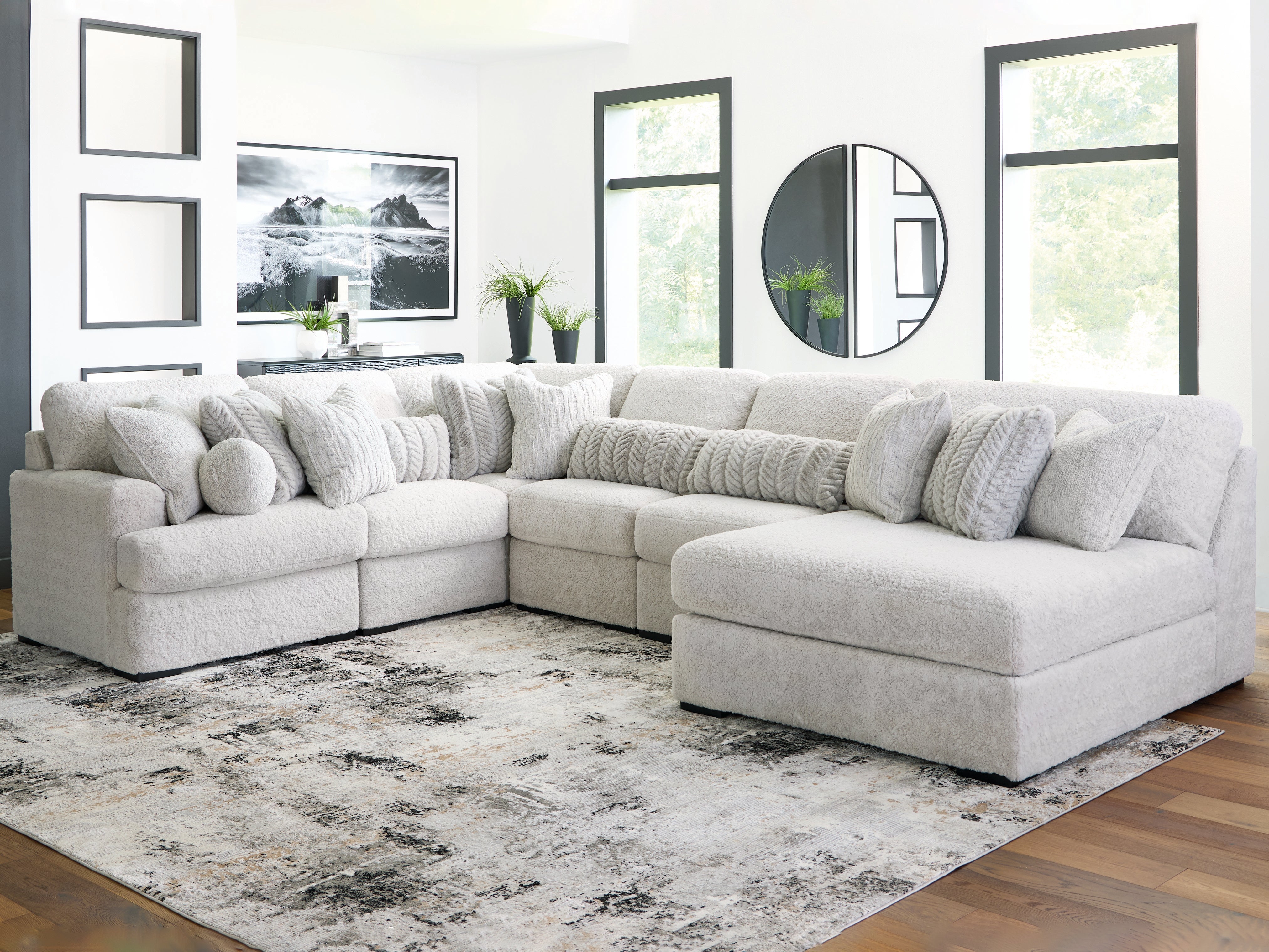 Best Deals Furniture - Ashley Furniture - Cuddle Plush Sectional - RAF 6-Piece Sectional with Chaise / Arctic - PC59106S3