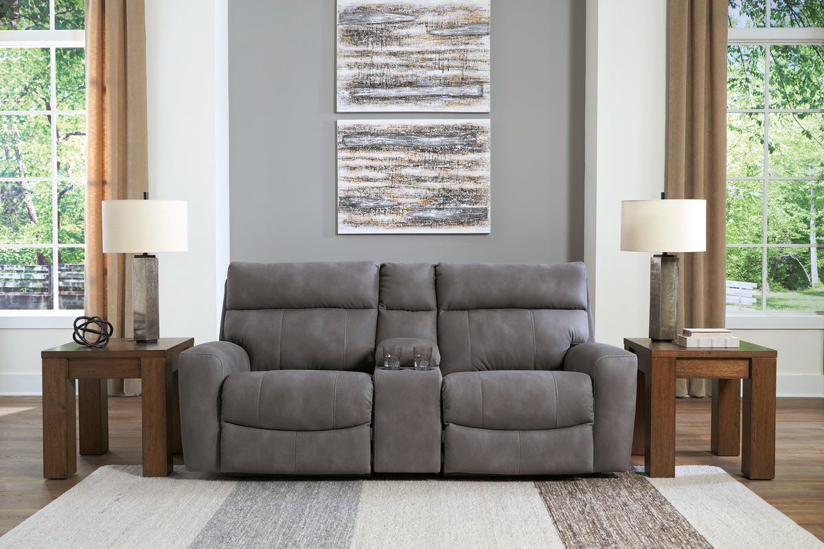 Best Deals Furniture - Ashley Furniture - Next-Gen DuraPella 3-Piece Power Reclining Sectional Loveseat with Console - 3-Piece Power Reclining Sectional Loveseat with Console / Slate - 61003S3